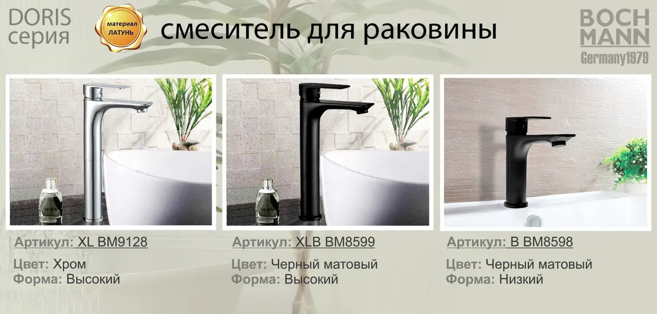 Смеситель DORIS XLB для раковины, черный, высокий BOCH MANN BM8599 — фото 5, Смесители для раковины
