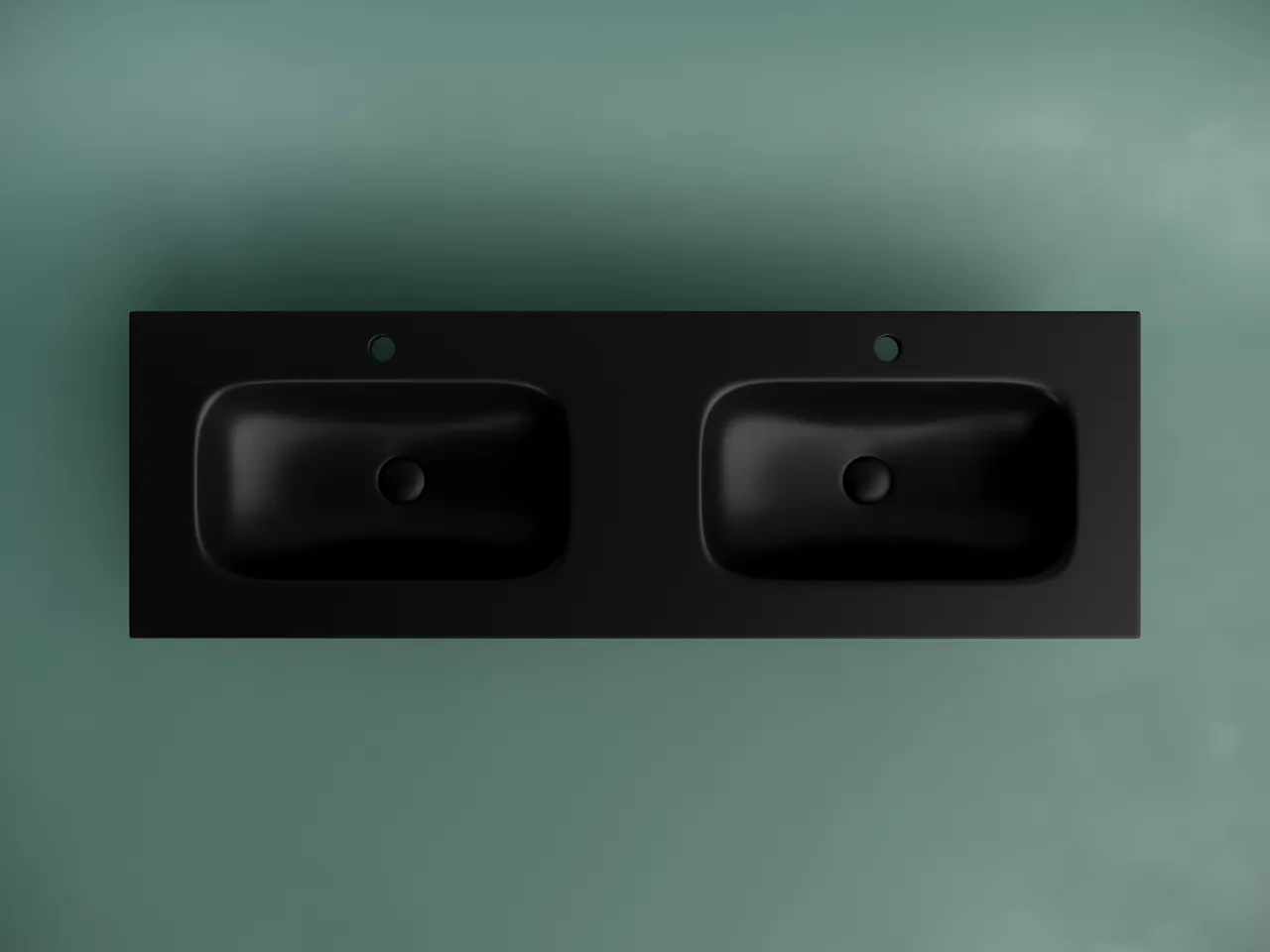 Раковина накладная мебельная CERAMICANOVA Grace прямоугольная 1410x457x137 с двумя чашами и отверстиями под смеситель цвет черный матовый CN7022MB — фото 3, Раковины накладные
