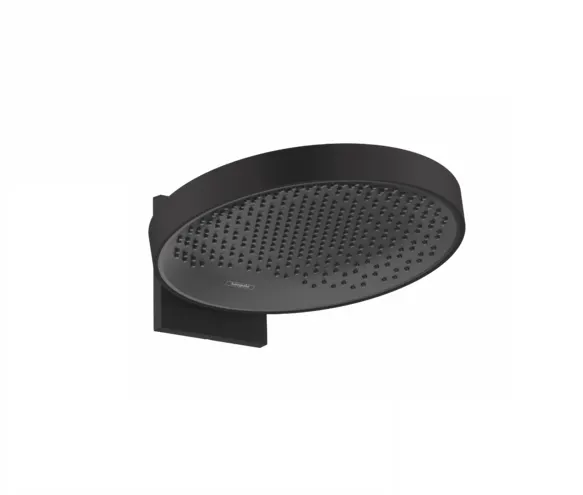 Верхний душ, Hansgrohe, Rainfinity, тип установки-настенный, ширина, мм-360, глубина, мм-381, высота, мм-168, форма-круглая, количество режимов-1, тип струи-PowderRain, держатель-есть, цвет-матовый черный, диаметр душевой лейки,мм-360, душевой кронштейн вертикально наклоняется на 10-30 °, поверхность распылительного диска-графит, материал распылительного диска-алюминий, соединительная резьба G 1⁄2 26230670 — фото 1, Верхние души