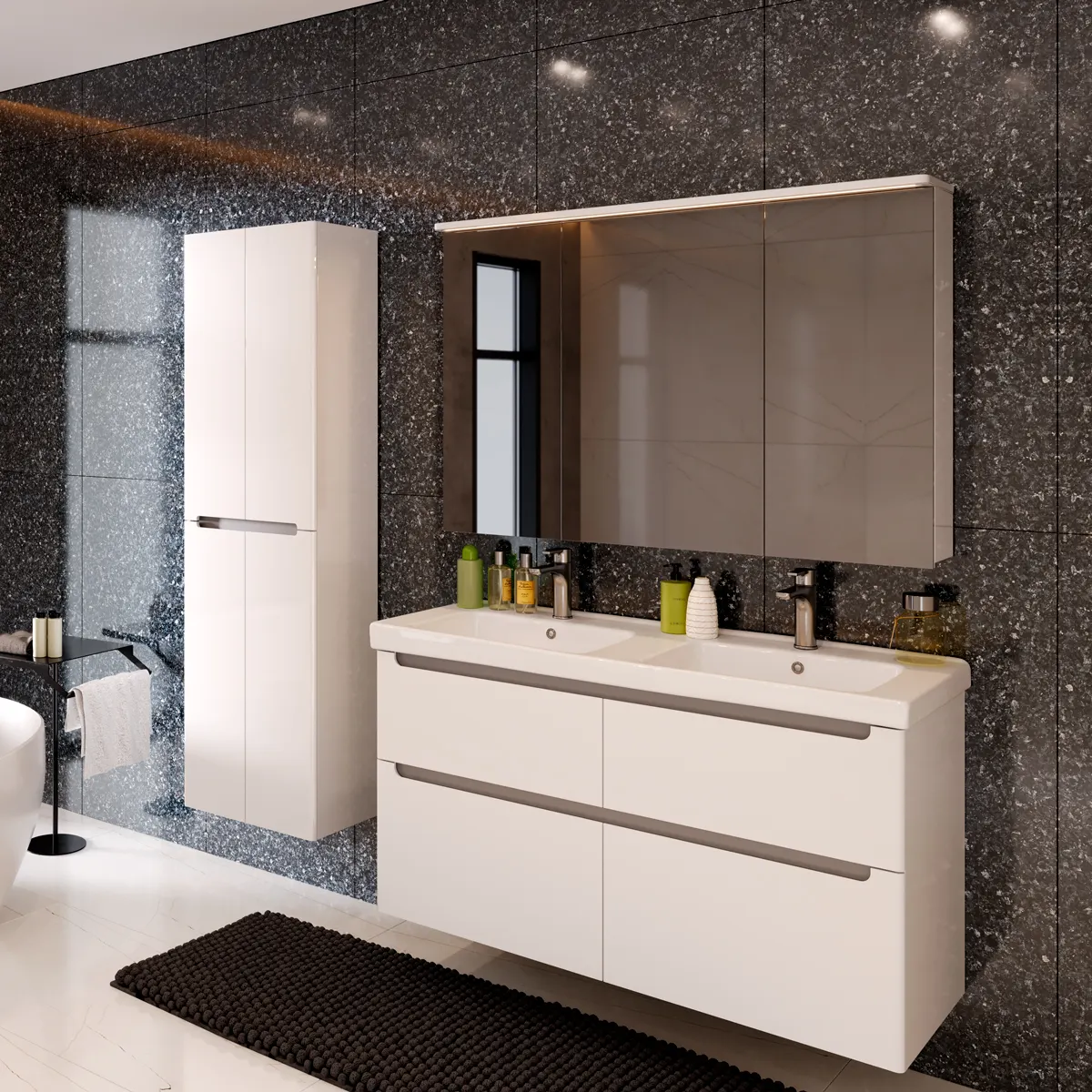 Товар: Тумба Lemark BUNO 125 см под 2 раковины, подвесная/напольная, 4 ящика, цвет планки: Серый, цвет корп LM04B125T - фото 6 Тумба Lemark BUNO 125 см под 2 раковины, подвесная/напольная, 4 ящика, цвет планки: Серый, цвет корп LM04B125T — фото 6, Тумбы под раковину