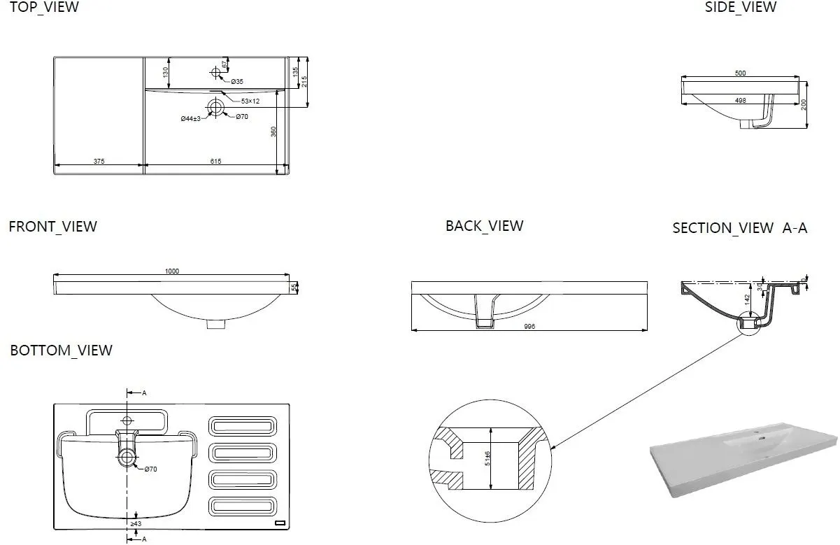 Раковина Aquanet Side 100 правая 00347437 — фото 10, Раковины