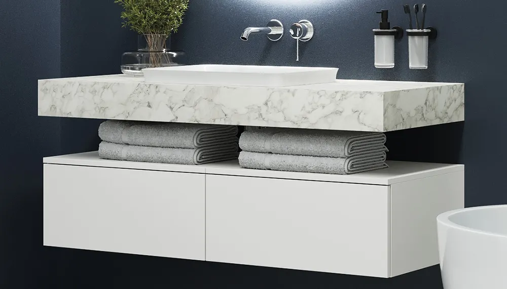 Столешница VELVEX Unit 120 белый мрамор st.UNI.120-630 — фото 3, Столешницы под раковину