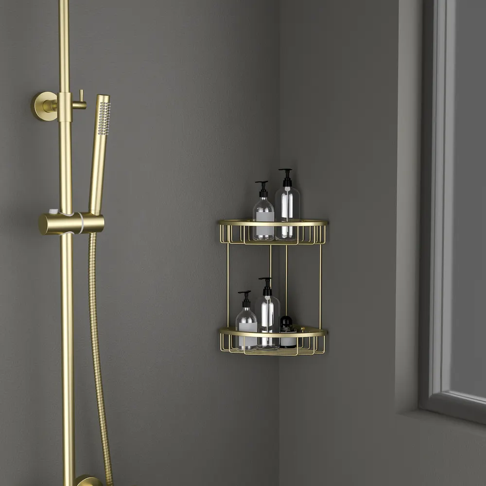 Товар: Полка угловая двойная Timo Saona 13082/17 золото матовое - фото 1 Полка угловая двойная Timo Saona 13082/17 золото матовое — фото 1, Полки для ванной и душа