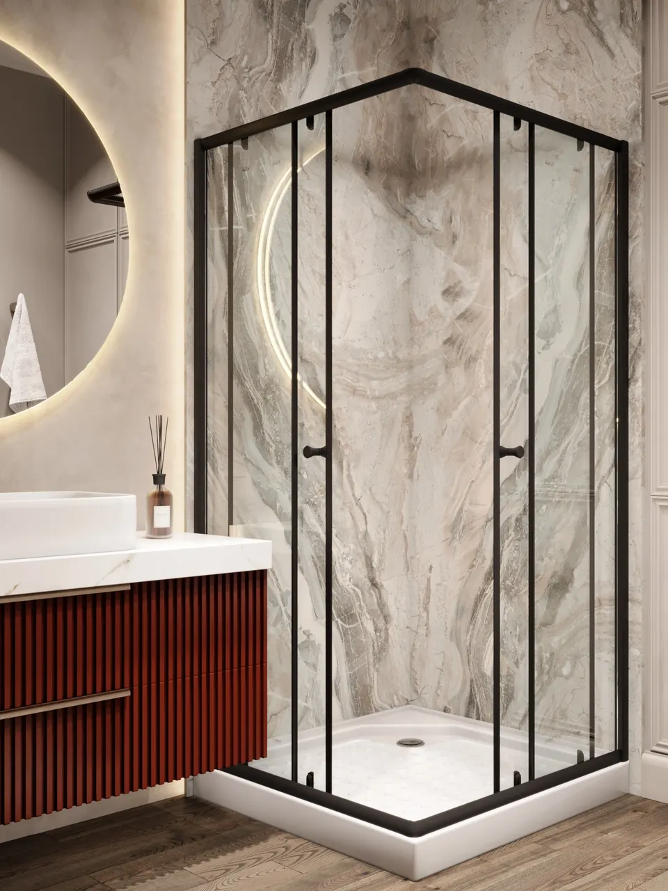 Товар: Уголок ZQ81B душевой PARLY с поддоном (80х80х190) - фото 2 Уголок ZQ81B душевой PARLY с поддоном (80х80х190) — фото 2, Душевые уголки