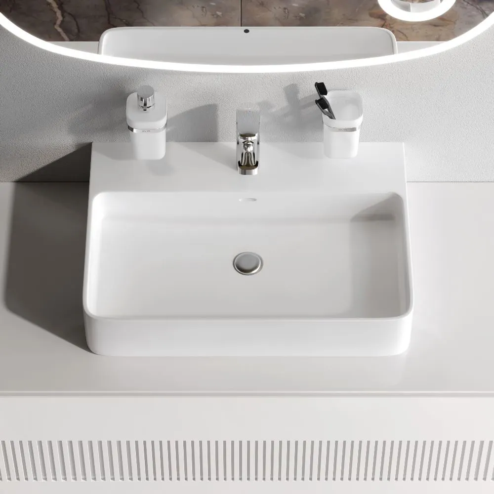 M8FWCC10601WG Func Раковина накладная, прямоугольная с пъедесталом, 60 см, цвет белый глянец — фото 2, Раковины накладные