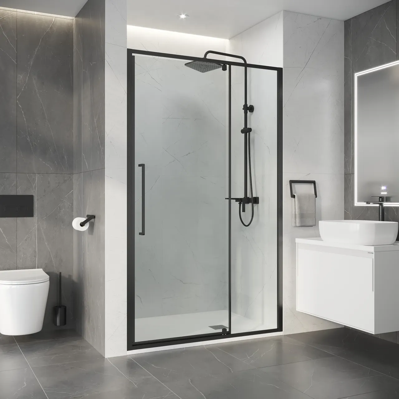 Товар: Дверь в нишу Niagara Nova NG-35-11AGR (110х195) распашная,графит,стекло прозрачное,1 место - фото 3 Дверь в нишу Niagara Nova NG-35-11AGR (110х195) распашная,графит,стекло прозрачное,1 место — фото 3, Душевые двери в нишу