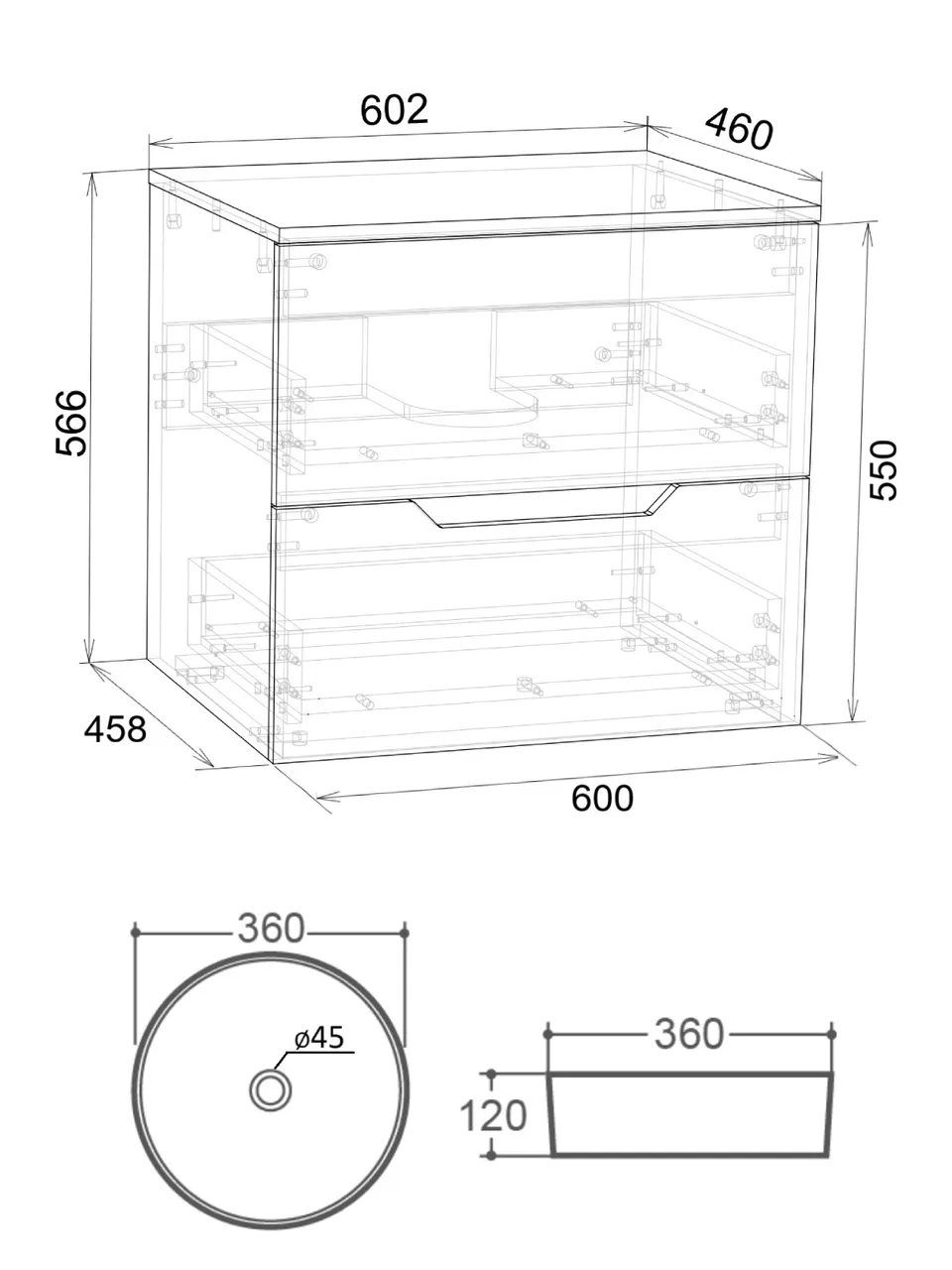 Orange Line Li-60TuwMDF+B09-360W тумба с раковиной подвесная 60 см, белый Li-60TuwMDF+B09-360W — фото 1, Тумбы с раковиной