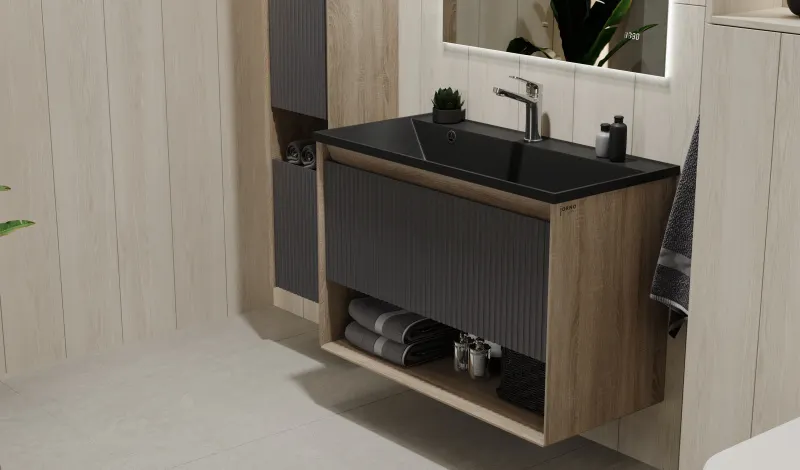 Toss.01.90/P/DS-A/JR Тумба Tossony 90 подвесная Дуб Самдал/Антрацит антрацит JORNO — фото 4, Тумбы под раковину