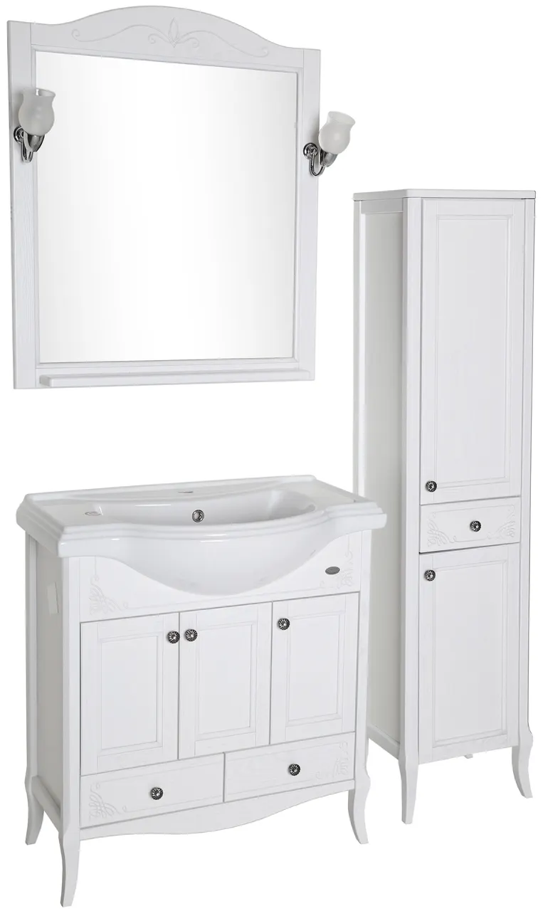 Товар: Комплект мебели для ванной Салерно 80 (Белый Патина Серебро) 969601 - фото 5 Комплект мебели для ванной Салерно 80 (Белый Патина Серебро) 969601 — фото 5, Готовые комплекты для ванной комнаты