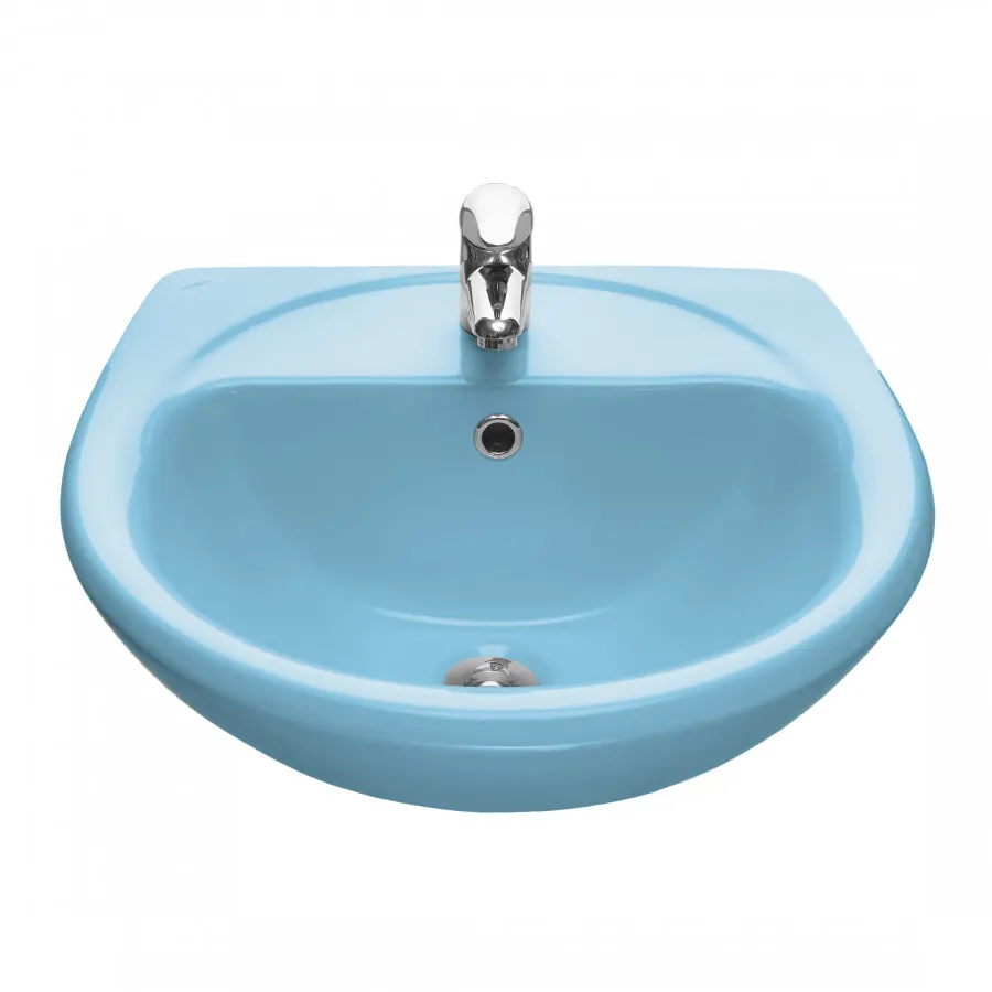 Умывальник "Соната" 54 см. с отв., с переливом (хром. кольцо) голуб. SANTERI 131112S0611B0 — фото 2, Раковины