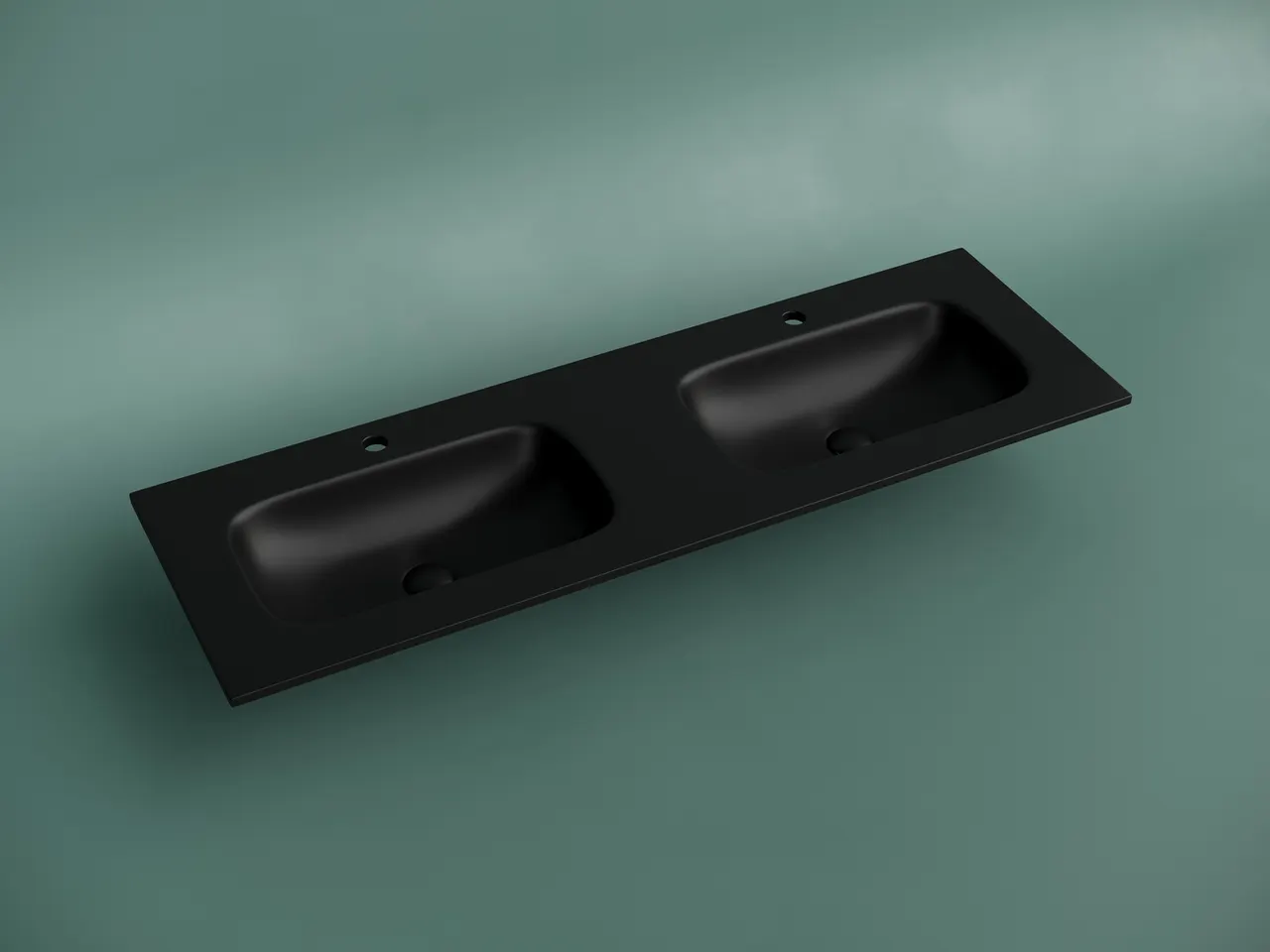 Раковина накладная мебельная CERAMICANOVA Grace прямоугольная 1410x457x137 с двумя чашами и отверстиями под смеситель цвет черный матовый CN7022MB — фото 2, Раковины накладные