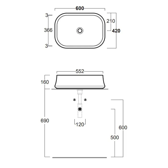 Раковина SIMAS SHARP накладная без отверстий цвет белый SH08 — фото 4, Раковины накладные