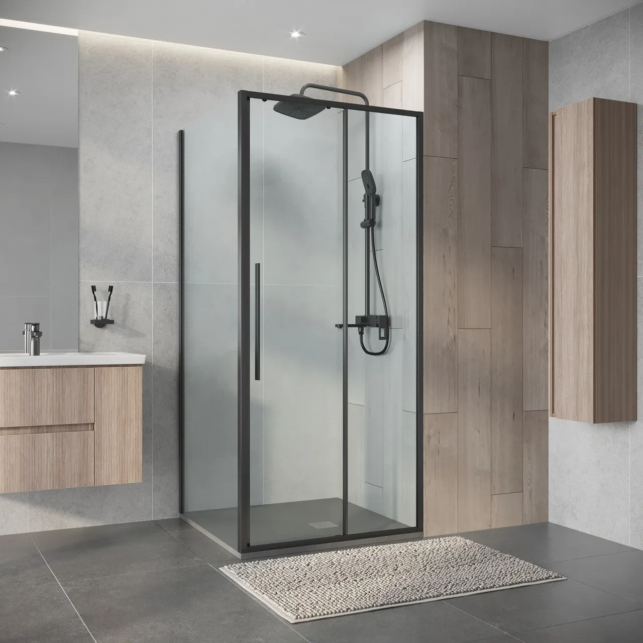 Товар: Душевое ограждение Niagara Nova NG-34-10AGR-A100GR-34 (100х100х195) квадрат,раздвижная,графит,стекло прозрачное,2 места - фото 3 Душевое ограждение Niagara Nova NG-34-10AGR-A100GR-34 (100х100х195) квадрат,раздвижная,графит,стекло прозрачное,2 места — фото 3, Душевые уголки