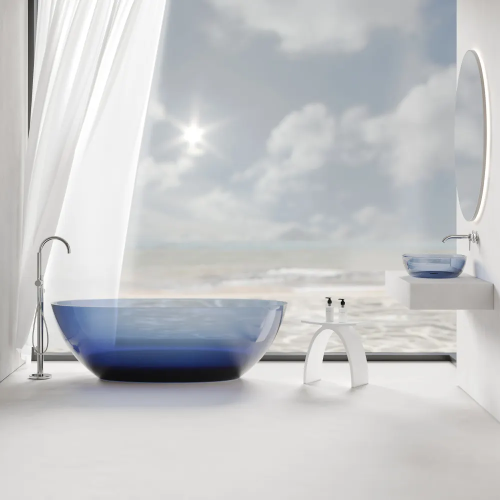 Раковина накладная прозрачная ABBER Kristall AT2801Saphir синяя — фото 3, Раковины накладные