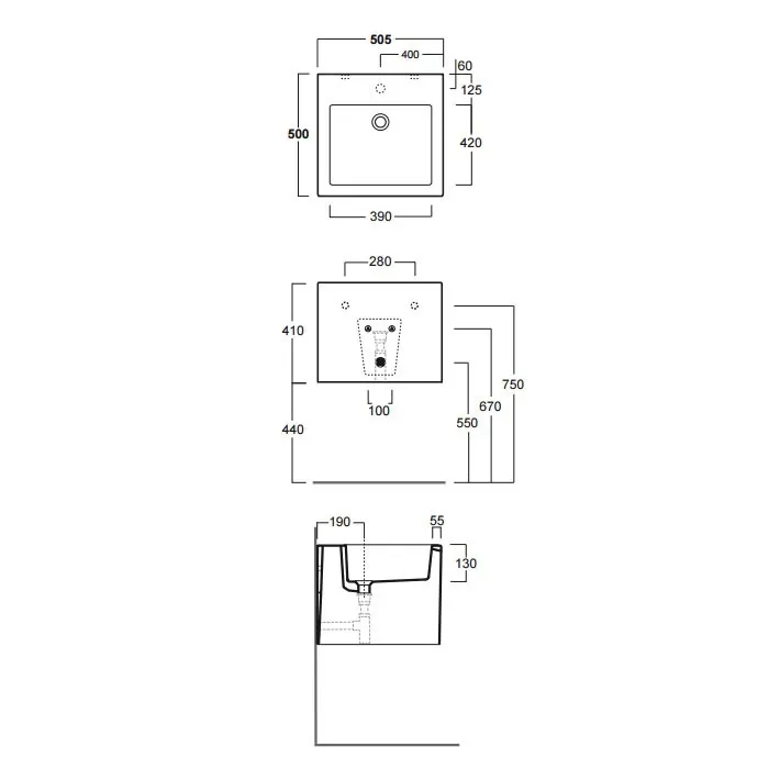 Раковина SIMAS FROZEN подвесная с одним намеченным отверстием в центре цвет белый FZ13 — фото 2, Раковины подвесные