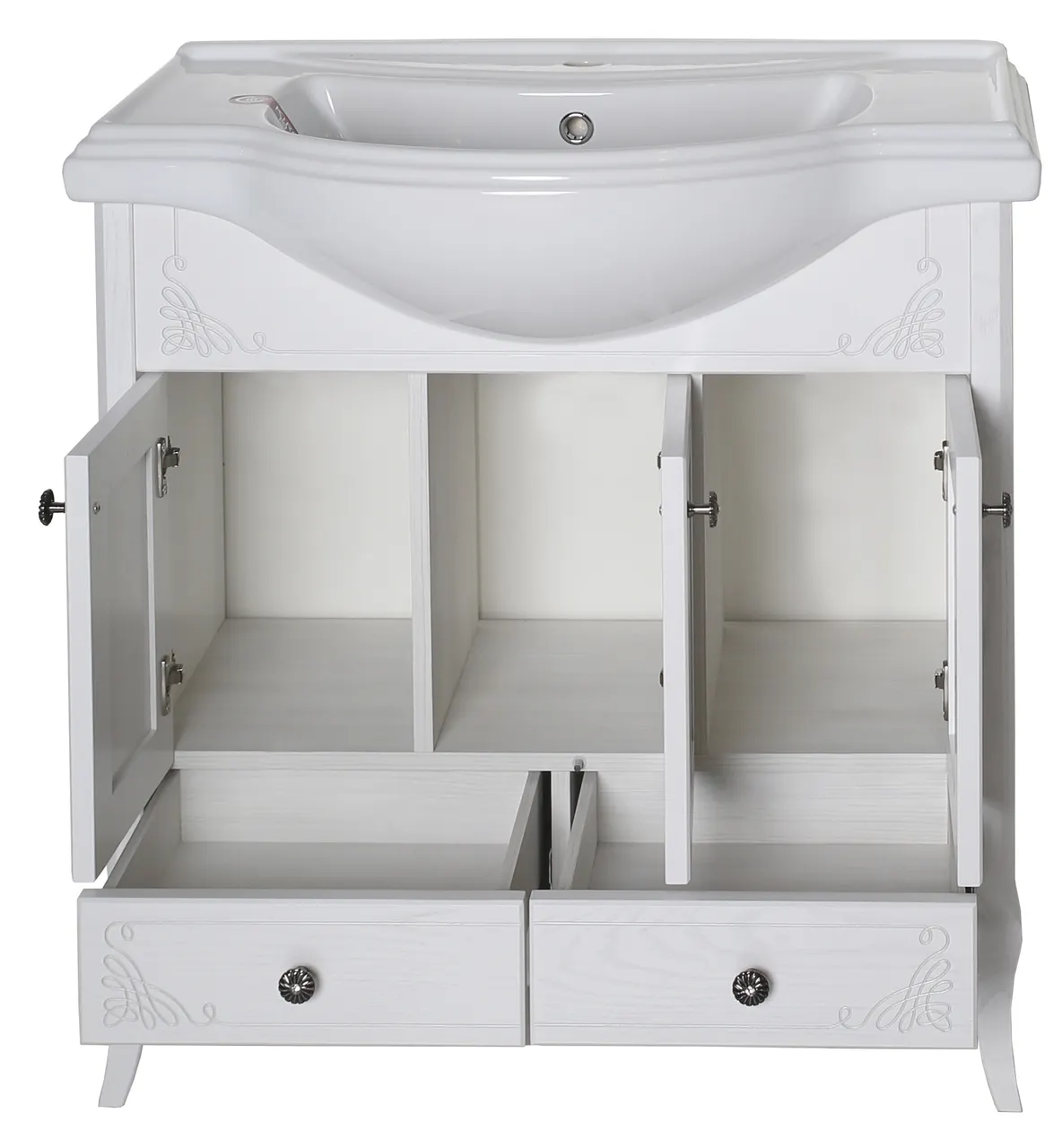 Товар: Комплект мебели для ванной Салерно 80 (Белый Патина Серебро) 969601 - фото 9 Комплект мебели для ванной Салерно 80 (Белый Патина Серебро) 969601 — фото 9, Готовые комплекты для ванной комнаты