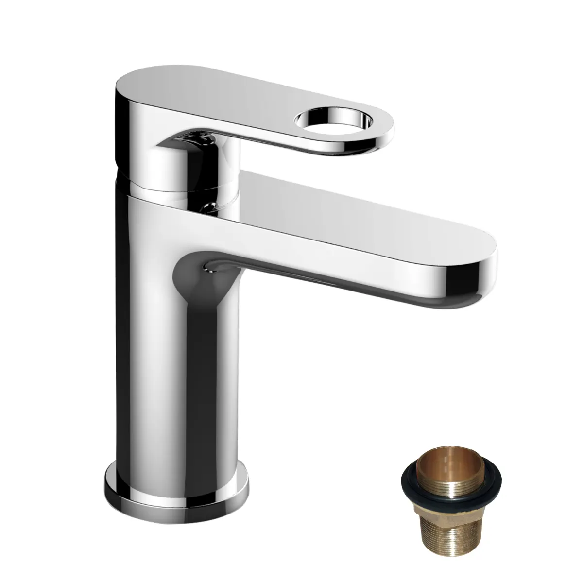 RS33 Смеситель для раковины, монолит.излив 100мм, р/ОД, хром, ROS, RS33-11U — фото 1, Смесители для раковины