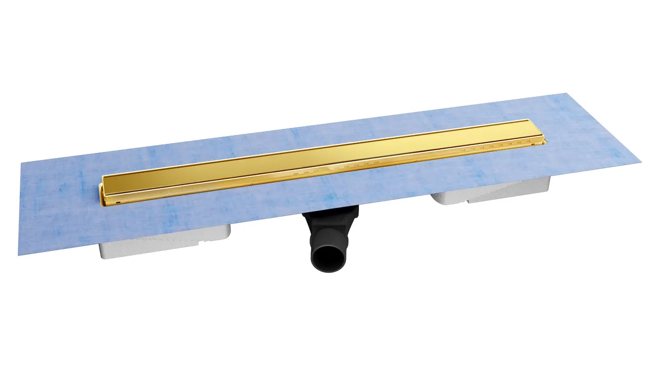 Желоб BERGES водосток В1 Keramik 500, золото глянец, S-сифон D50 H60 боковой 092116 — фото 11, Душевые лотки