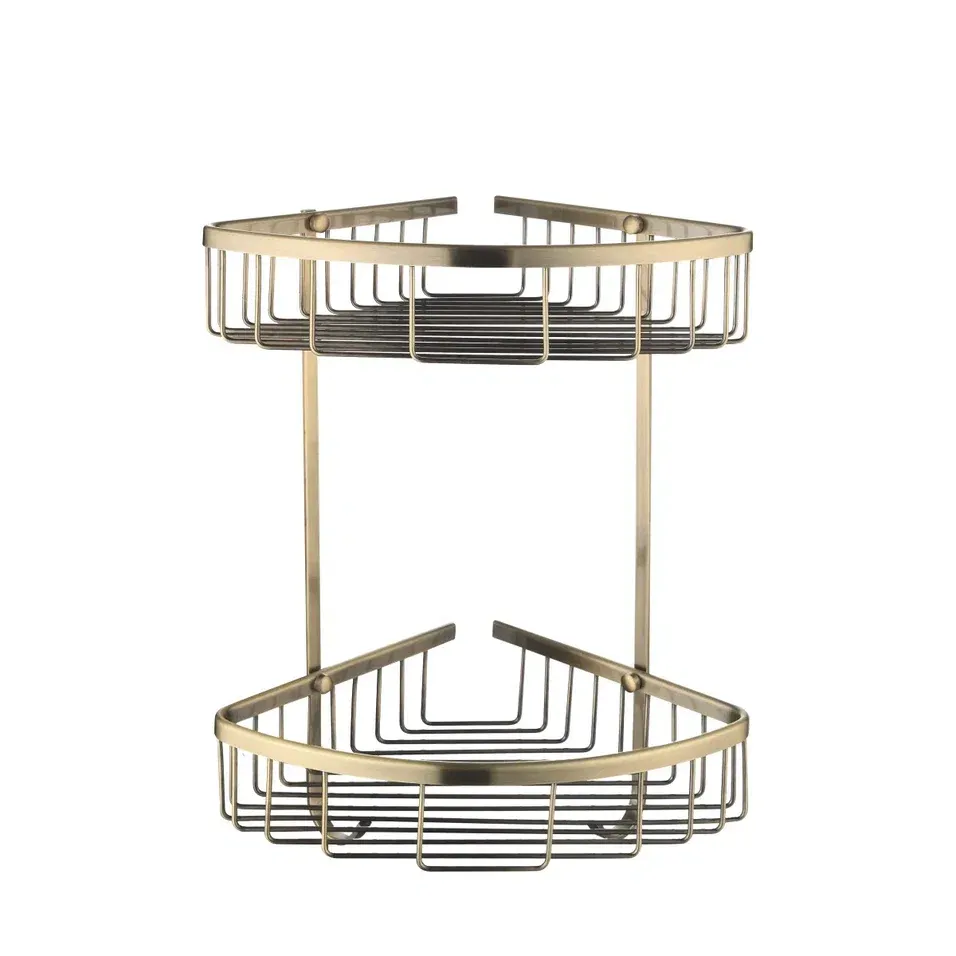 Полка металлическая угловая двухъярусная Rose RW12Q, бронза — фото 1, Полки для ванной и душа