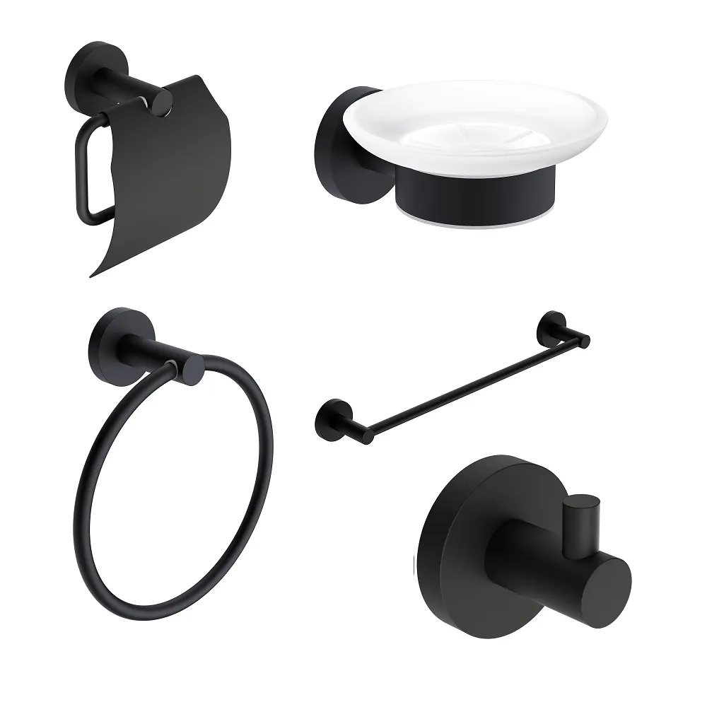 Товар: AQM7221MB Trento Набор аксессуаров 5 в 1, черный матовый - фото 1 AQM7221MB Trento Набор аксессуаров 5 в 1, черный матовый — фото 1, Наборы аксессуаров для ванной комнаты