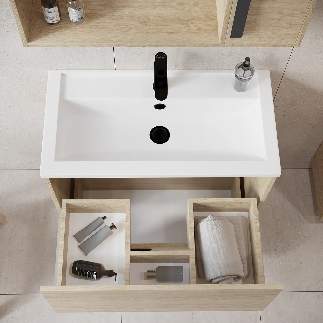 Тумба под раковину VIANT КЕЛЬН 80 подвесная светлое дерево (VKEL80FOSD-T2YP) — фото 7, Тумбы под раковину