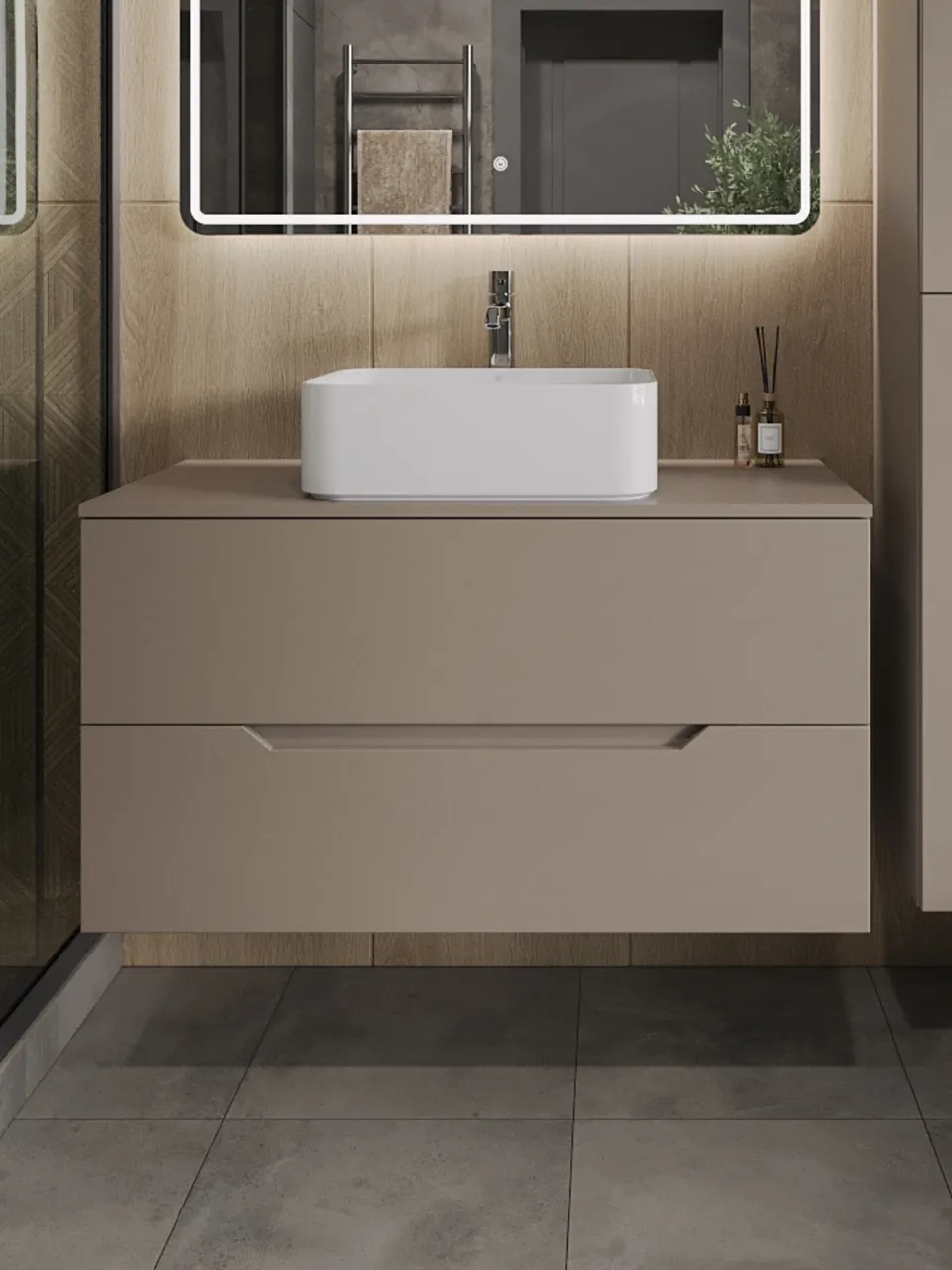 Orange Line Li-100TuLMDF+B02-460W тумба с раковиной подвесная 100 см, латте/белый Li-100TuLMDF+B02-460W — фото 3, Тумбы с раковиной