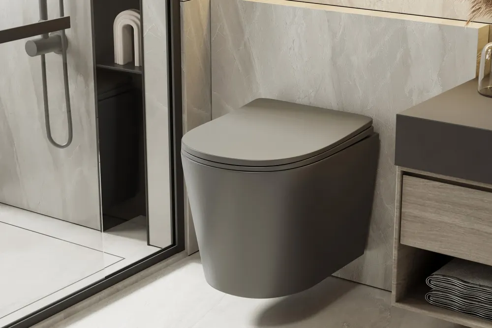 Товар: Унитаз ABBER Bequem AC1102TMG подвесной серый матовый, безободковый, смыв торнадо - фото 16 Унитаз ABBER Bequem AC1102TMG подвесной серый матовый, безободковый, смыв торнадо — фото 16, Подвесные унитазы