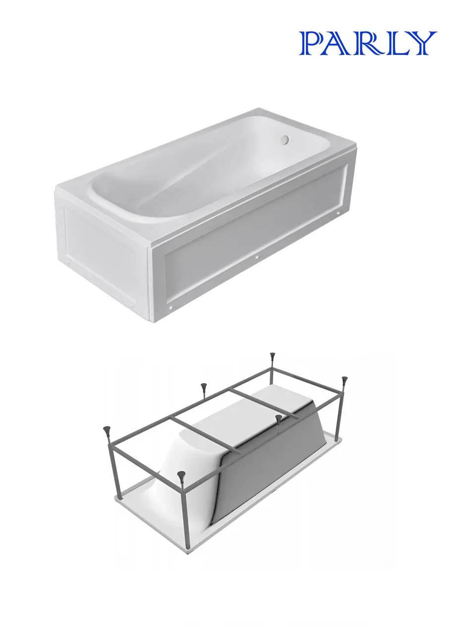Ванна акриловая с каркасом БЕЗ экрана ORTIZ (1600x750x580) приставная, белая PARLY CT10818 — фото 3, Акриловые ванны