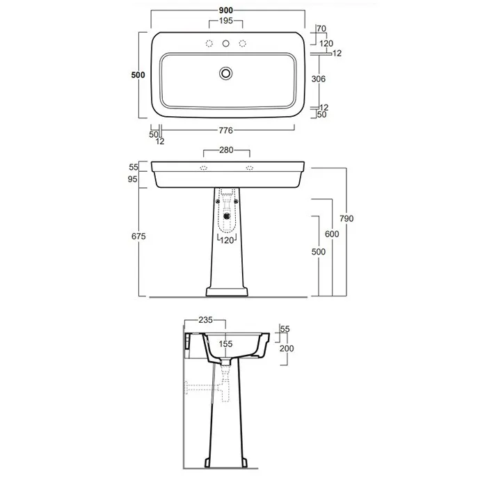 Раковина SIMAS EVOLUTION подвесная на пьедестал с одним отверстием цвет белый EVO12 — фото 2, Раковины подвесные
