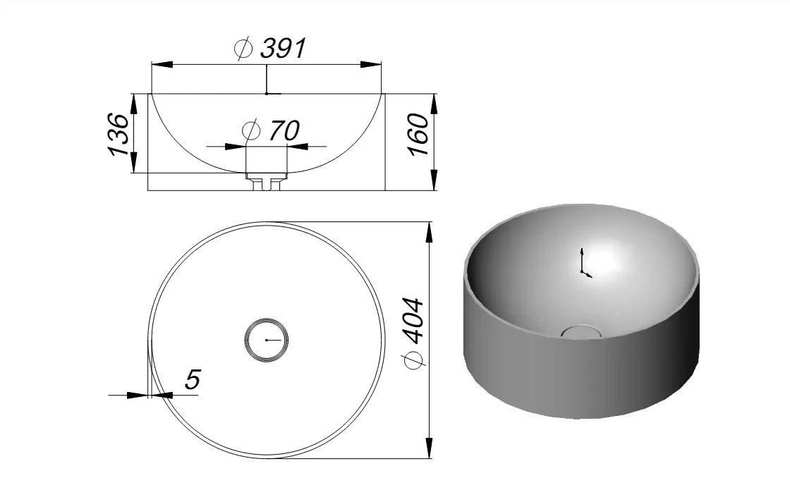 Раковина VEGA Nano Concrete 40,4 Х 40,4 2.02.022.44.4 — фото 3, Раковины