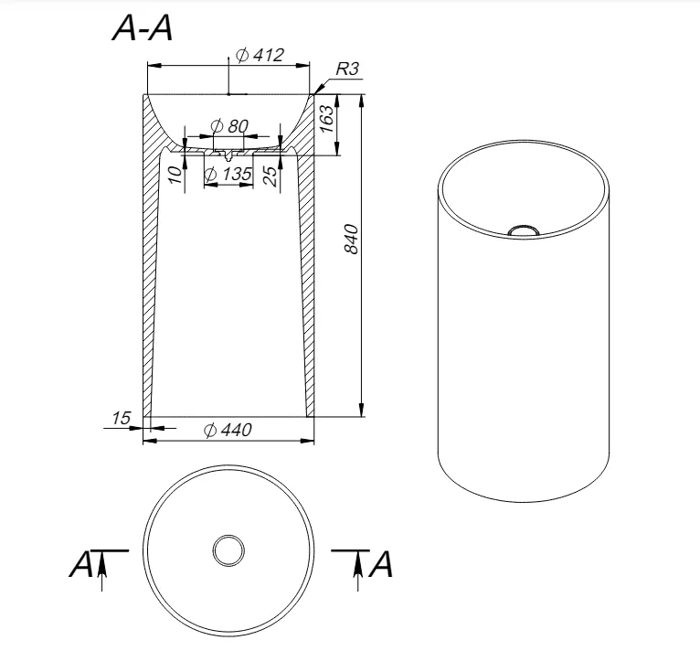 Раковина ANDROMEDA Soft Rock 44 Х 44 1.02.019.11.1 — фото 3, Раковины