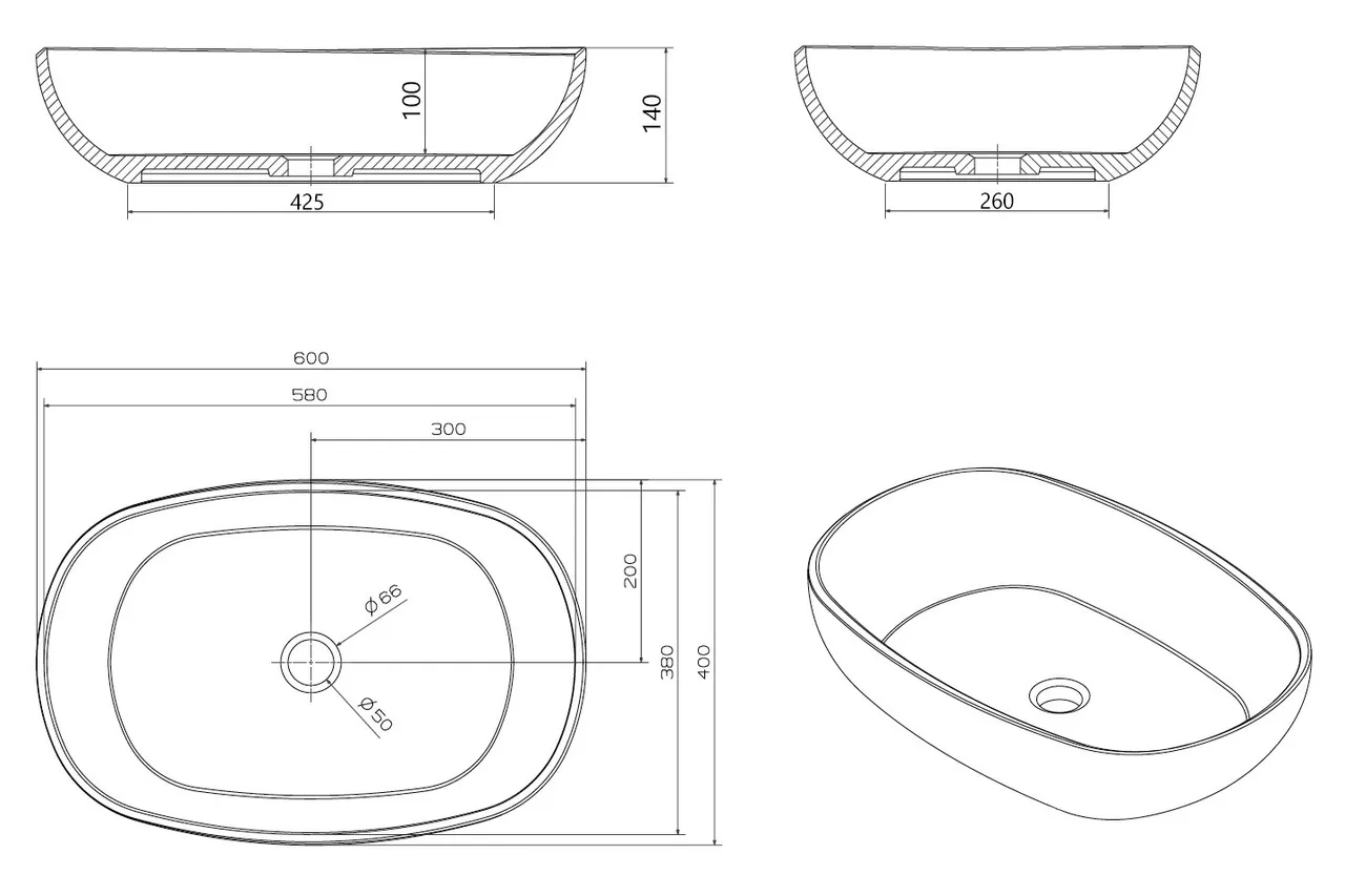 Раковина накладная прозрачная ABBER Kristall AT2805Rubin красная — фото 4, Раковины накладные