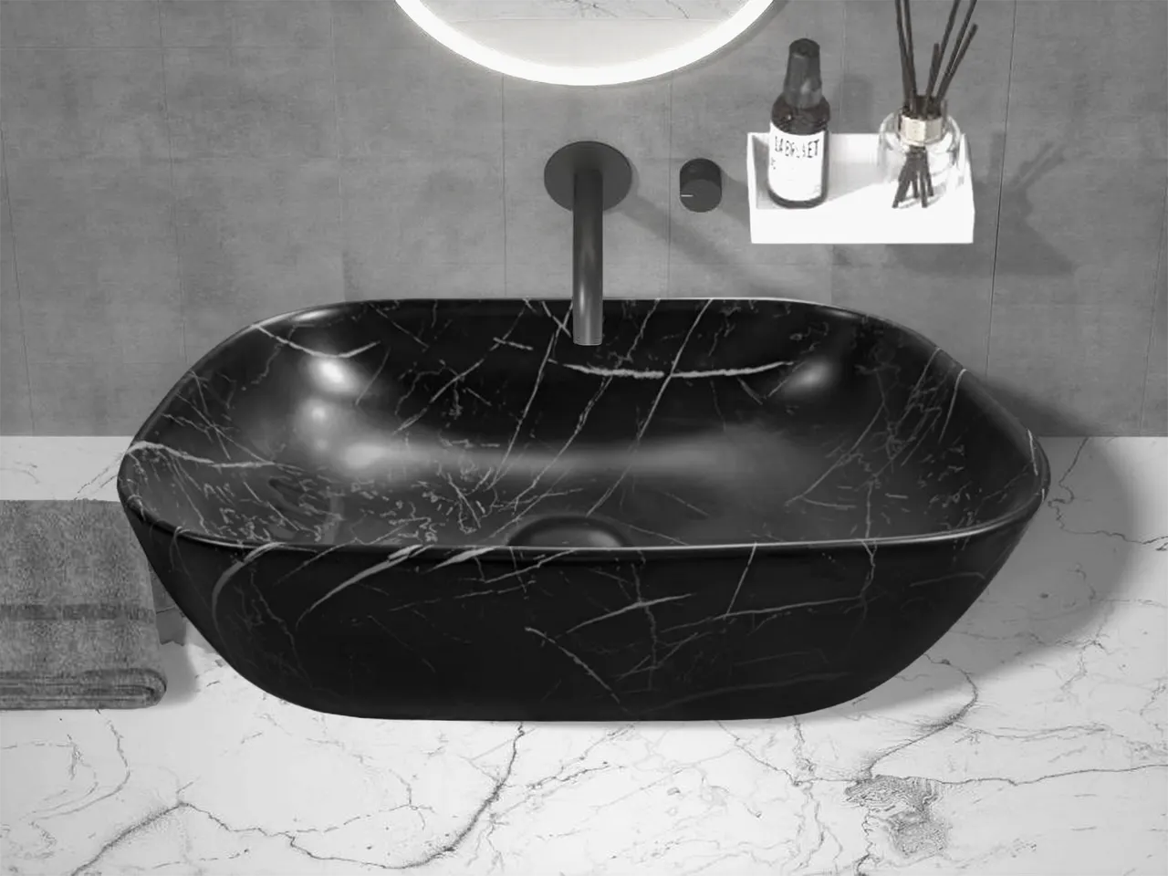 Раковина CR8215MMB накладная, мрамор матовый черный, прямоугольная 455х320х135 Ceruttispa — фото 4, Раковины накладные