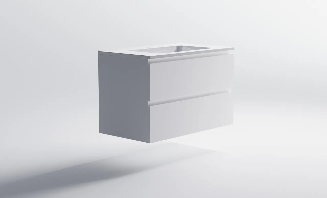 Нижний шкаф Альфа 90 с 2 ящиками белый матовый + Раковина "Альфа 90" 3060007+04010008 — фото 4, Тумбы с раковиной