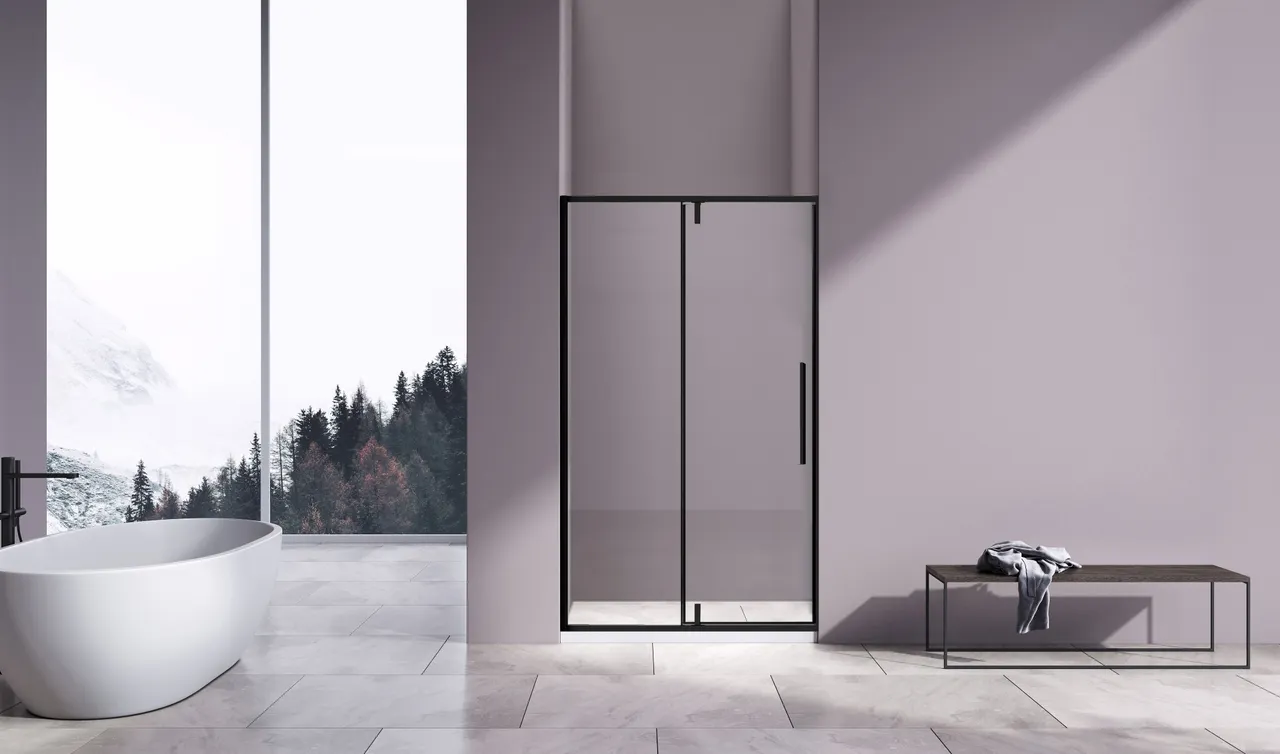 Душевая дверь Slim-N VDP-4SN100CLB, черный матовый, стекло прозрачное — фото 1, Душевые двери в нишу