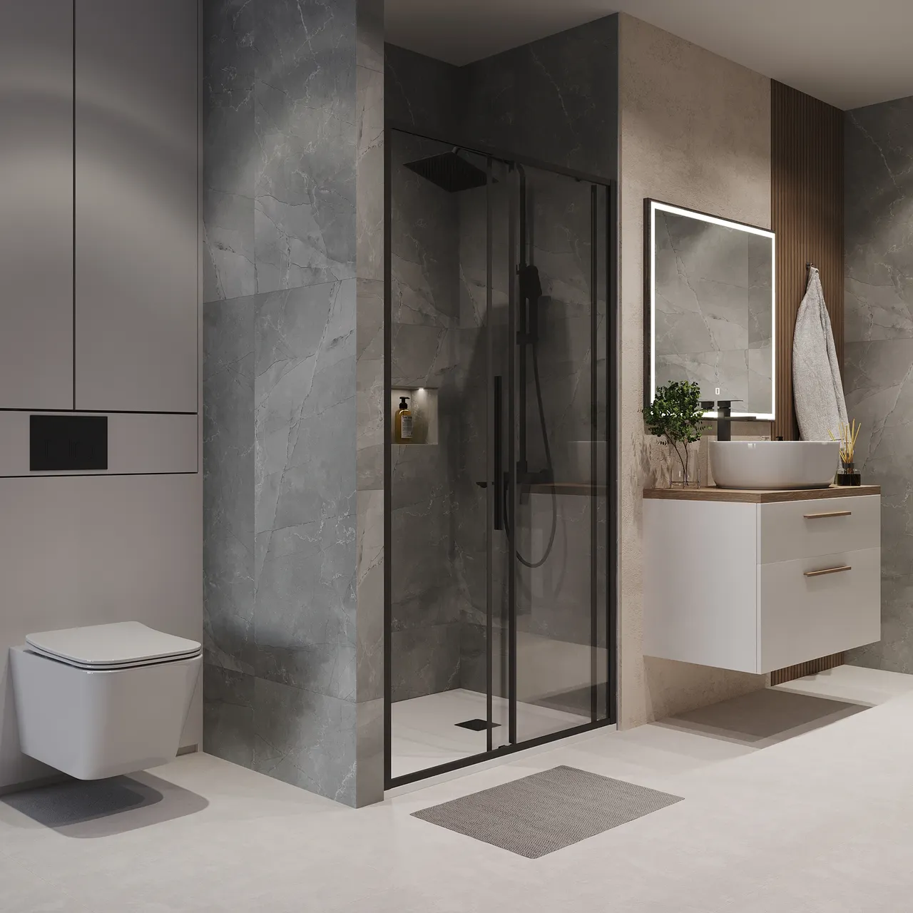 Товар: Дверь в нишу Niagara Nova NG-84-12AB (120х195) черный матовый,стекло прозрачное,дверь раздвижная,1 место - фото 5 Дверь в нишу Niagara Nova NG-84-12AB (120х195) черный матовый,стекло прозрачное,дверь раздвижная,1 место — фото 5, Душевые двери в нишу