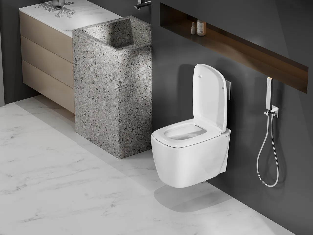 Товар: Унитаз ABBER Rechteck AC1217 подвесной белый, безободковый, смыв торнадо - фото 4 Унитаз ABBER Rechteck AC1217 подвесной белый, безободковый, смыв торнадо — фото 4, Подвесные унитазы