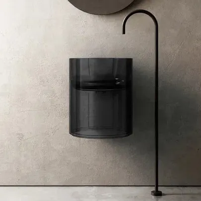 Раковина подвесная прозрачная ABBER Kristall AT2704Onyx черная — фото 1, Раковины подвесные