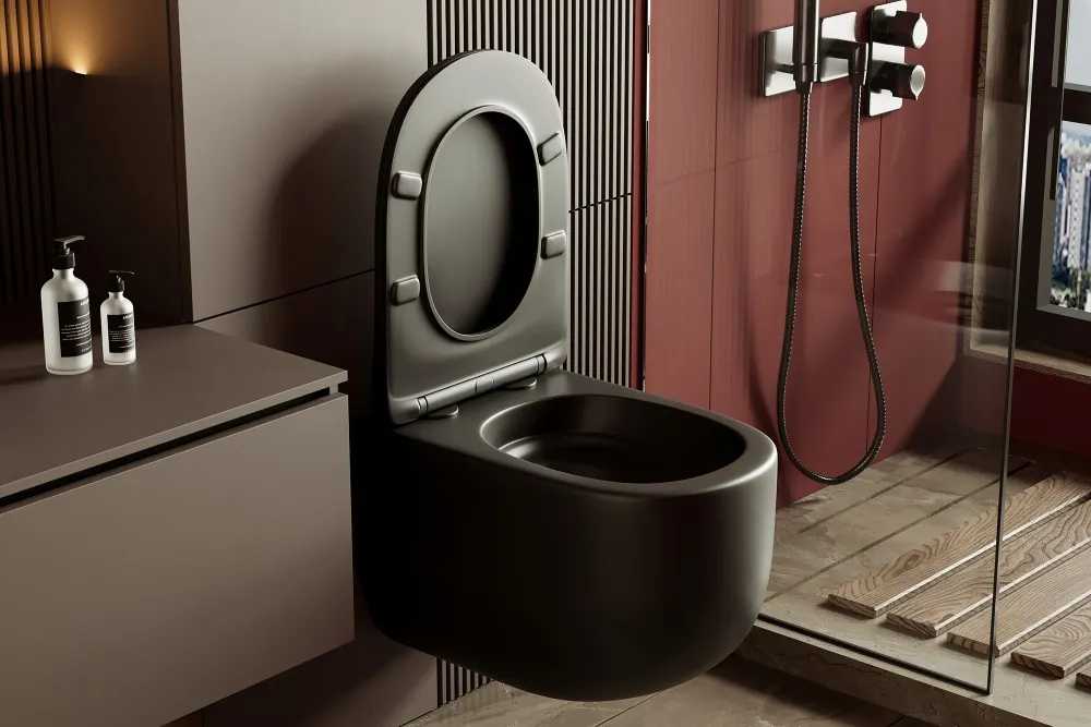 Унитаз ABBER Bequem AC1104TMB подвесной черный матовый, безободковый, смыв торнадо — фото 5, Подвесные унитазы