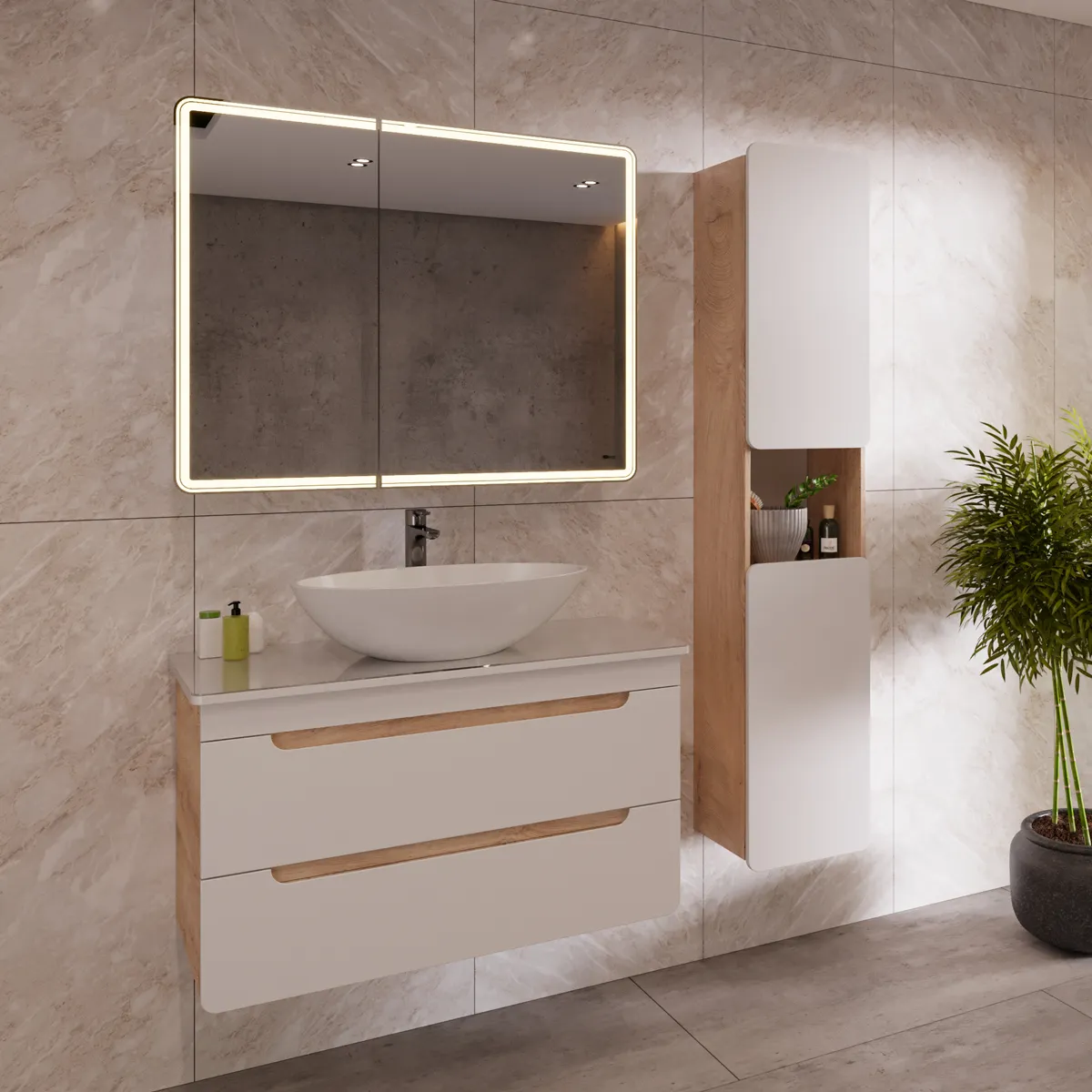 Товар: Тумба Lemark OLIVIA 100 см под 1 раковину, подвесная, 2 ящика, цвет корпуса: Дуб кантри, цвет фасада LM08OL100T - фото 8 Тумба Lemark OLIVIA 100 см под 1 раковину, подвесная, 2 ящика, цвет корпуса: Дуб кантри, цвет фасада LM08OL100T — фото 8, Тумбы под раковину