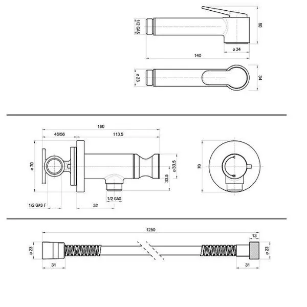 Гигиенический душ Bossini Paloma Brass E37005B.022 c прогрессивным смесителем со встраиваемой частью цвет бронза античная — фото 3, Гигиенические души