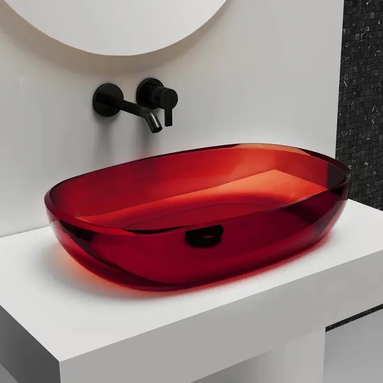 Раковина накладная прозрачная ABBER Kristall AT2805Rubin красная — фото 1, Раковины накладные