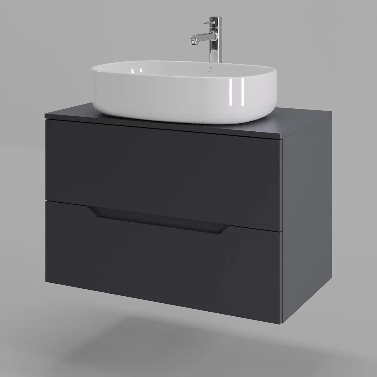 Orange Line Li-80TugMDF+B08-600W тумба с раковиной подвесная 80 см, графит/белый Li-80TugMDF+B08-600W — фото 1, Тумбы с раковиной