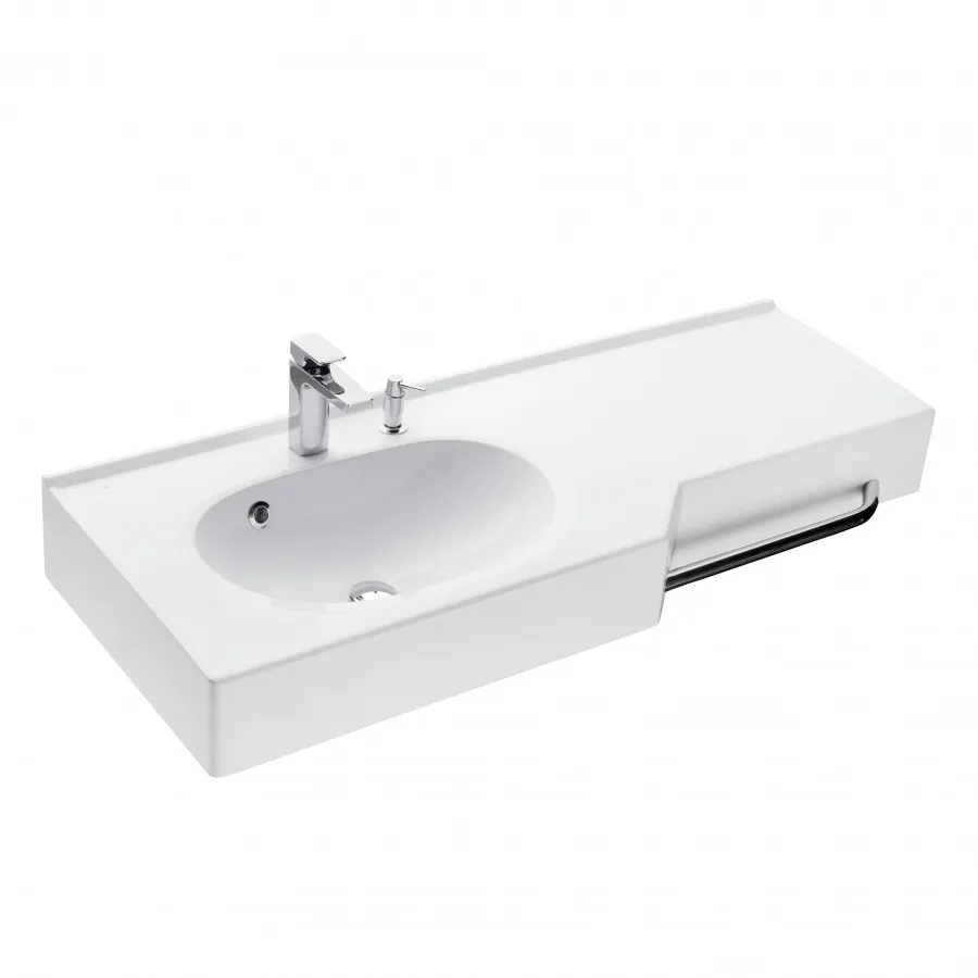 Раковина ОТЕЛЬ 2/1270, левая с навесами и диспенсором 1A70113WOT01L — фото 1, Раковины