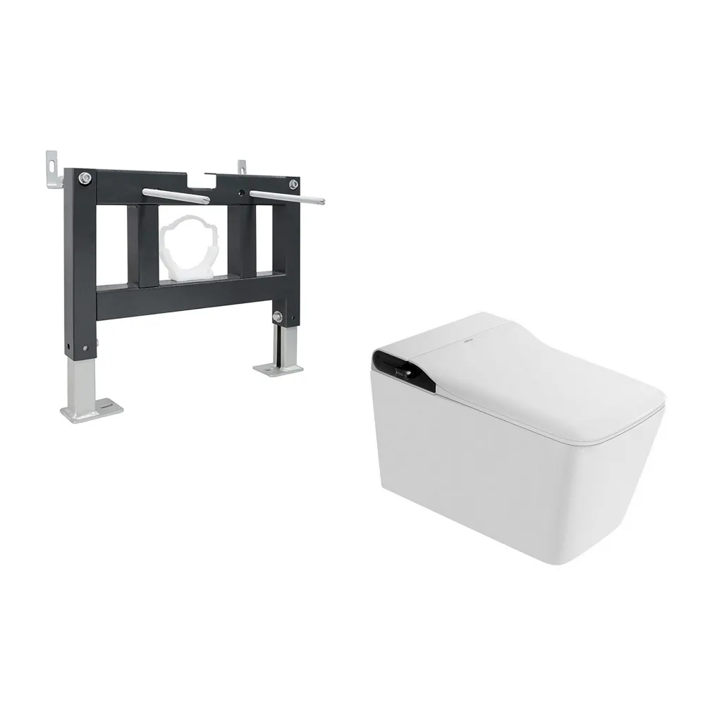 Комплект ABBER подвесной электронный унитаз-биде Rechteck AC1215S белый с импульсным смывом с инсталляцией AC0101P AC1215S-AC0101P — фото 1, Комплекты унитаз + инсталляция