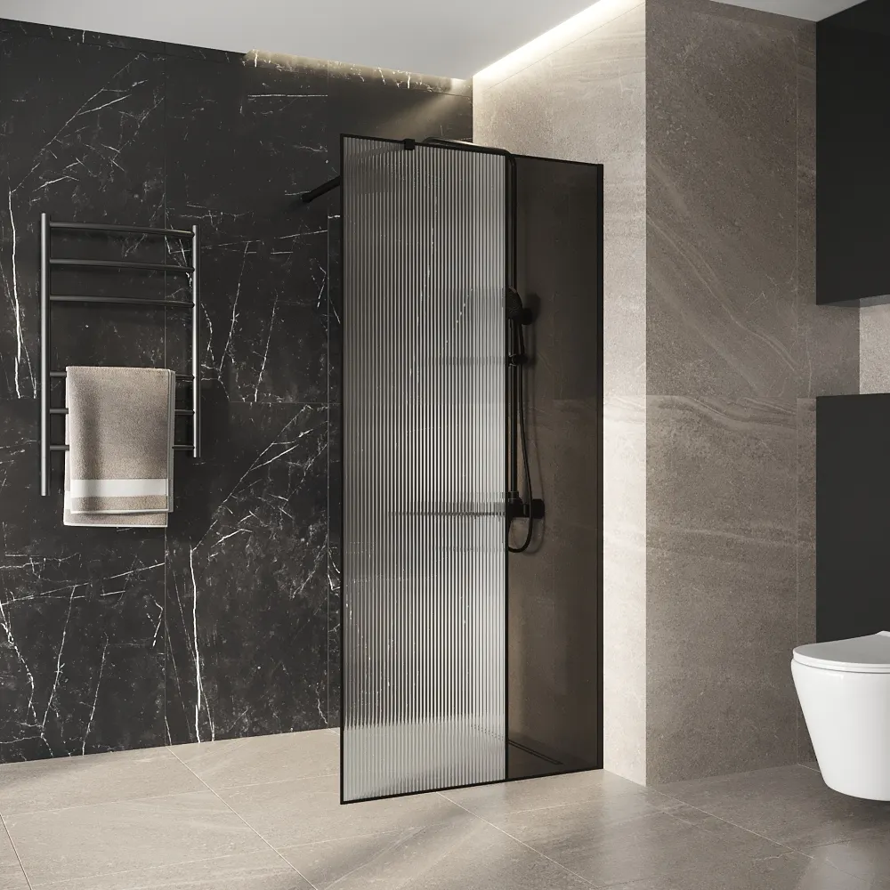 Товар: Душевая перегородка Niagara Nova NG-481-10FBLACK (100х200) черный матовый,стекло рифленое/тонированное,1 место - фото 4 Душевая перегородка Niagara Nova NG-481-10FBLACK (100х200) черный матовый,стекло рифленое/тонированное,1 место — фото 4, Душевые перегородки