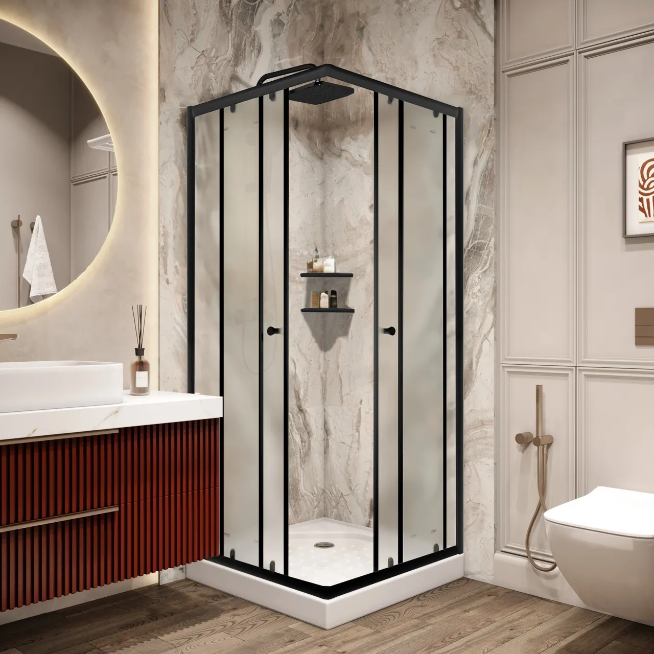 Товар: Уголок ZFQ81B душевой PARLY с поддоном (80х80х190) - фото 1 Уголок ZFQ81B душевой PARLY с поддоном (80х80х190) — фото 1, Душевые уголки