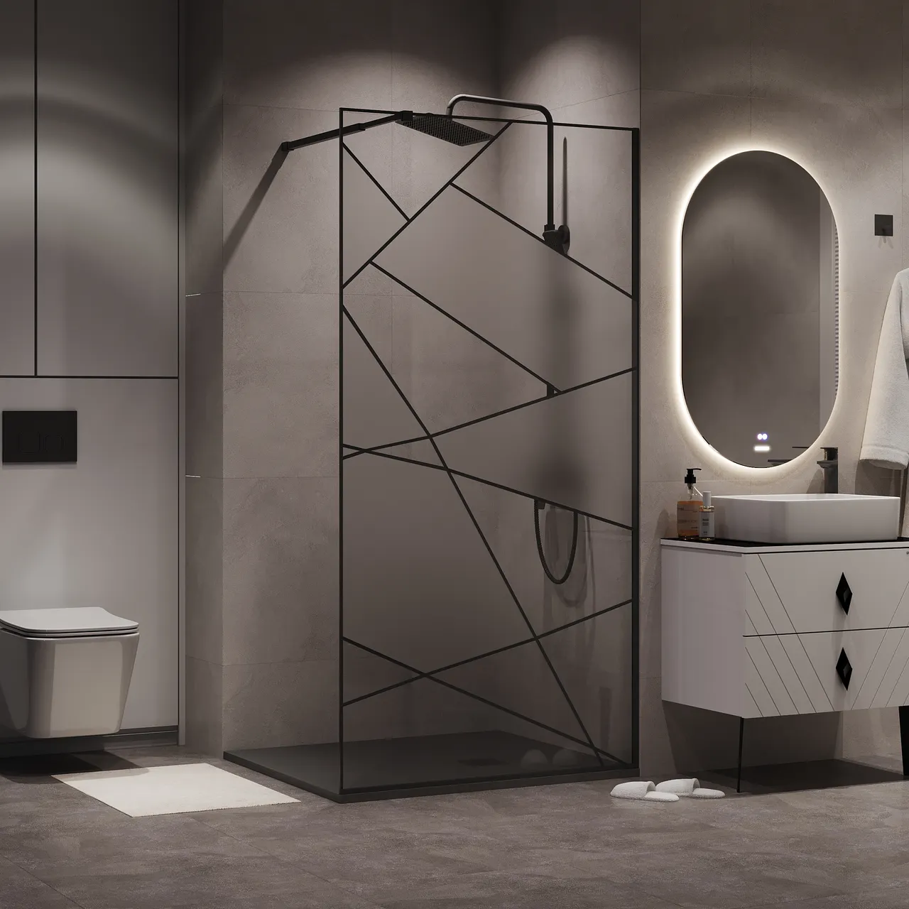 Товар: Душевая перегородка Niagara Nova NG-680-12BLACK (120х195) черный матовый,стекло прозрачное с рисунком,1 место - фото 2 Душевая перегородка Niagara Nova NG-680-12BLACK (120х195) черный матовый,стекло прозрачное с рисунком,1 место — фото 2, Душевые перегородки