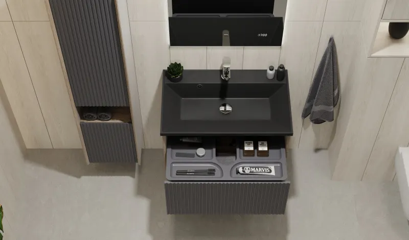 Toss.01.70/P/DS-A/JR Тумба Tossony 70 подвесная Дуб Самдал/Антрацит антрацит JORNO — фото 2, Тумбы под раковину