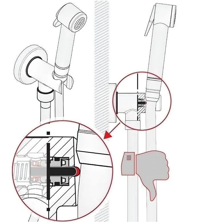 Гигиенический набор Bossini Paloma C69013.030 Easy Clean лейка, шланг (125 см), шланговое подключение цвет хром — фото 2, Встраиваемые душевые комплекты